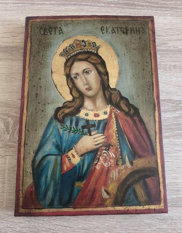 Icoon - Sint-Catharina - Russisch handgeschilderde icoon -, Antiek en Kunst