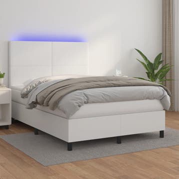 vidaXL Boxspring met matras en LED kunstleer wit 140x200 cm, Verzenden