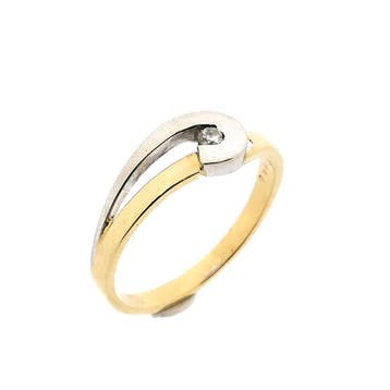 Bicolor gouden ring; diamant 0,04 ct.; 14 karaat; ringmaa..., Handtassen en Accessoires, Gebruikt, Ophalen of Verzenden, 17 tot 18