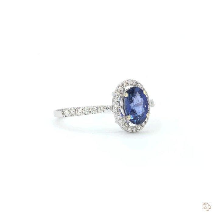 Ring - 18 karaat Witgoud - 4.07ct. tw. Saffier - Diamant, Bijoux, Sacs & Beauté, Bagues