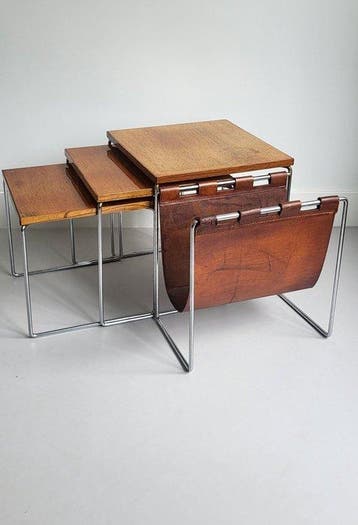 Brabantia - Set bijzettafels (3) - Palissander, Chroom,
