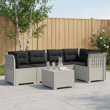 vidaXL 5-Zits Tuinbank met Kussens Rattanlook PP Wit, Verzenden