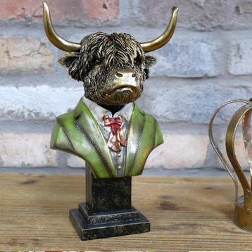 sculptuur, Highland Cow Gentleman Bust – Bronze Effect