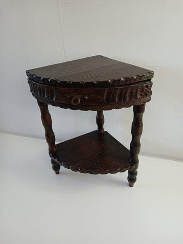 Bijzettafel - Hout - Vintage hoektafel met lade uit de jaren, Antiek en Kunst