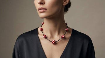 Murano-glas - Halsketting - rood en wit glas