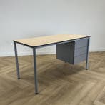bureau met vast ladeblok 140x70 cm,   ahorn - grijs, Huis en Inrichting, Bureaus, Gebruikt