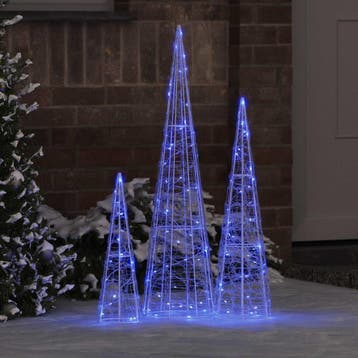 vidaXL Kerstboom 3 st 90 LEDs Blauw 20 x 20 x 80 cm Acryl, Verzenden, Nieuw