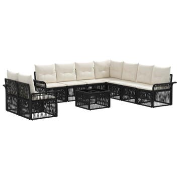 vidaXL Tuinbank Set 10 pcs Zwart poly rattan, Verzenden, Nieuw