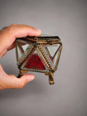 Boîte à bijoux - Laiton, Verre, tissu