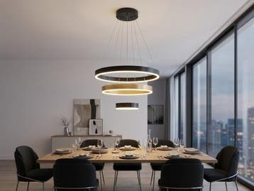 Veiling - Hanglamp Zwart en Goud Trio Ring 60W LED CCT 3 Kle
