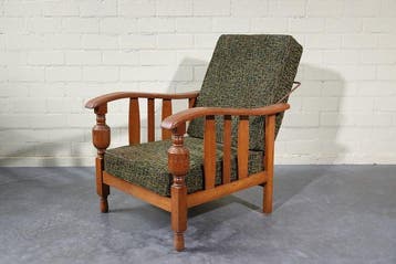 Fauteuil - Hout, Fluweel - verstelbare leunstoel, Antiek en Kunst