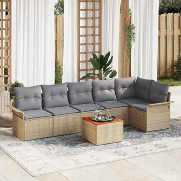 vidaXL Tuinbank Set 7 st Beige poly rattan, Verzenden, Nieuw