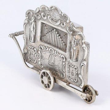 Beeldje - Draaiorgel - .835 zilver, Antiek en Kunst