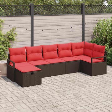 vidaXL Bankstel 7 st 7-Aantal zitplaatsen Bruin en Rood poly, Verzenden