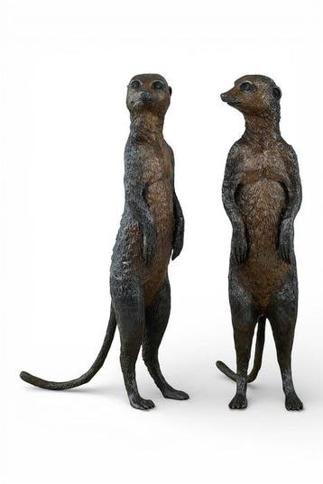sculptuur, Charming Meerkat Pair - 28 cm - Brons