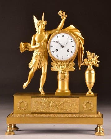 Horloge de table - Empire verguld bronzen pendule “Genius, Antiquités & Art
