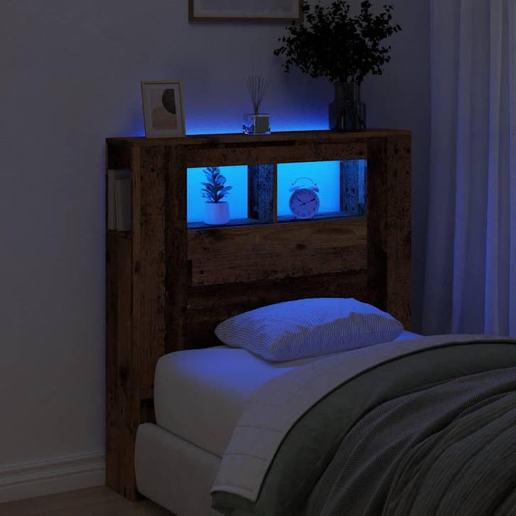 vidaXL Hoofdeinde met LED 100x18,5x103,5 cm bewerkt hout oud, Huis en Inrichting, Slaapkamer | Bedden, Nieuw, Verzenden