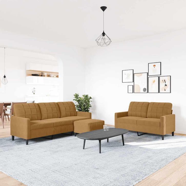 vidaXL 3-delige Loungeset met kussens fluweel bruin, Huis en Inrichting, Zetels | Zetels, Nieuw, Verzenden