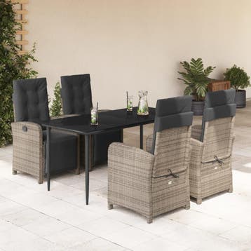 vidaXL 5-delige Tuinset met kussens poly rattan grijs, Verzenden, Nieuw, Tuinset