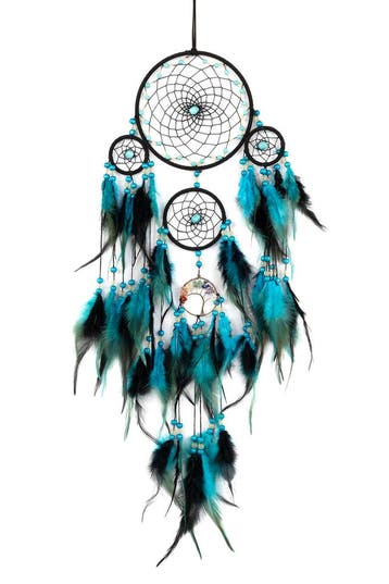 KIMU® Dromenvanger Blauw Zwart Dreamcatcher Veren Macramé Bo, Ophalen of Verzenden, Nieuw