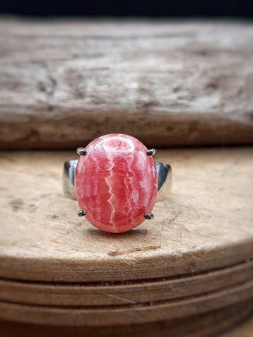 Uniek stuk Ring in 925 zilver met rhodochrosiet -