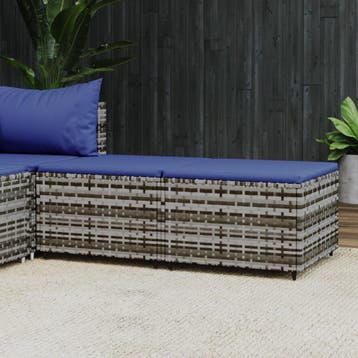 vidaXL Voetensteunen 2 st met kussens poly rattan grijs, Verzenden, Nieuw