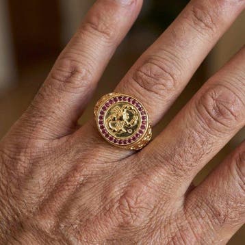 Sans prix de réserve - Bague Plaqué or Rubis - Diamant -