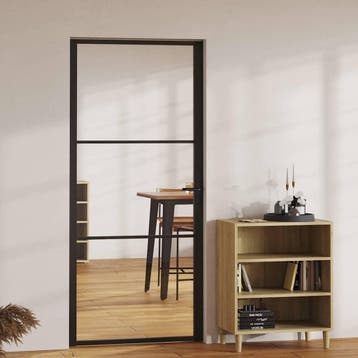 vidaXL Binnendeur 93x201,5 cm ESG-glas en aluminium zwart, Verzenden, Nieuw