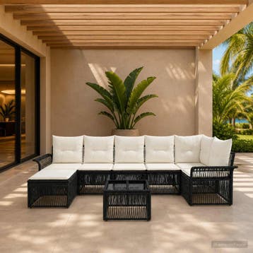 vidaXL Tuinbank Set 8 st Zwart poly rattan, Tuin en Terras, Verzenden, Nieuw