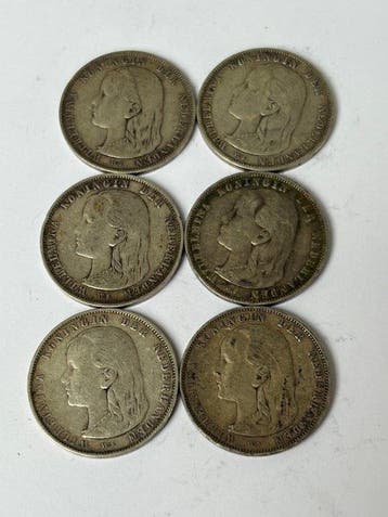 Nederland. Wilhelmina. 1 Gulden 1892, 6 stuks (Zonder