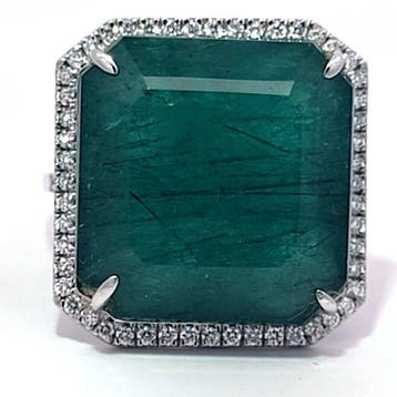 Ring Platina - 17.71ct. tw. Smaragd - Diamant
