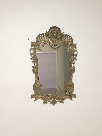 Miroir- Magnifique miroir ancien en bronze doré – pièce, Antiquités & Art