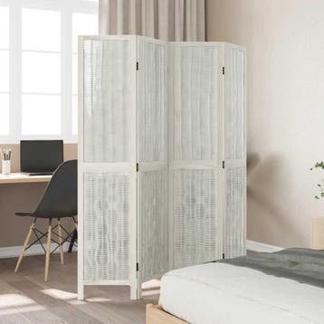 vidaXL Kamerscherm met 4 panelen massief paulowniahout wit, Verzenden, Nieuw