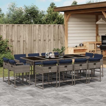 vidaXL 13-delige tuinset met kussens, grijs polyrotan, Tuin en Terras, Verzenden, Nieuw, Tuinset