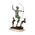 sculptuur, Diana met honden - Godin - 37 cm - Brons, Marmer, Antiek en Kunst