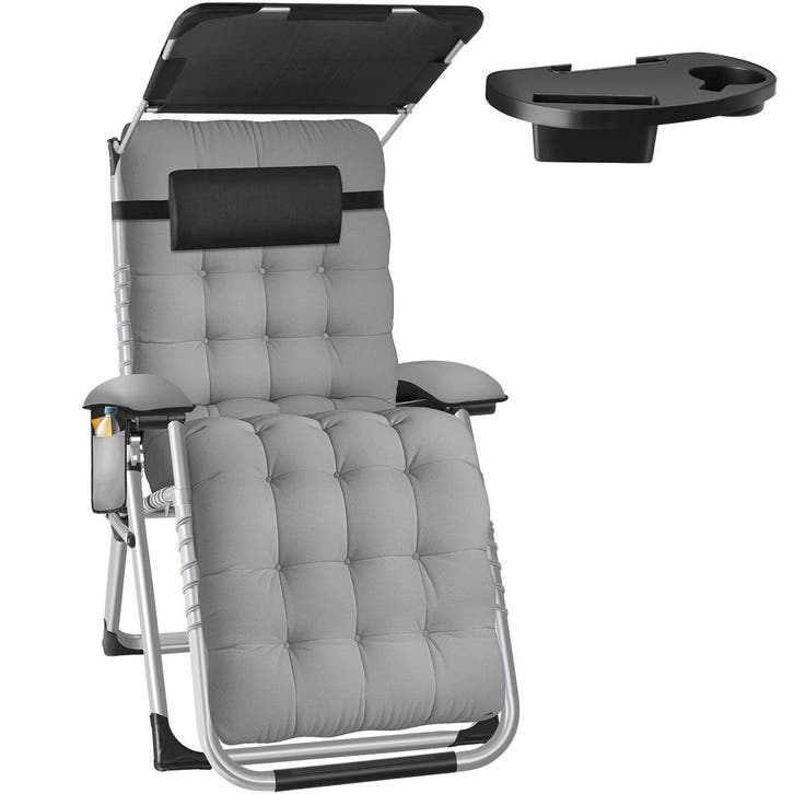 tectake Ligstoel Cloud II met zonnekap, opvouwbaar - lichtgr, Tuin en Terras, Overige Tuin en Terras, Verzenden