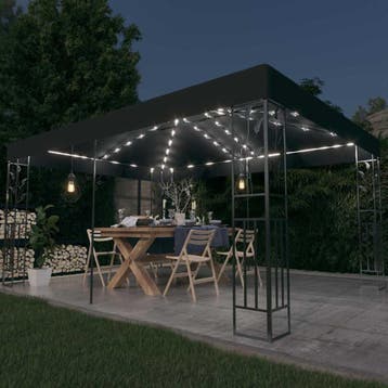 vidaXL Prieel met dubbel dak en LED-lichtslinger 3x4 m, Verzenden, Nieuw