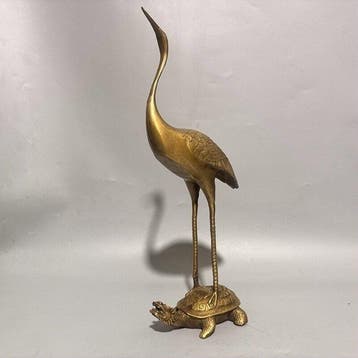 Beeld, Tortoise and Crane - 36 cm - Messing