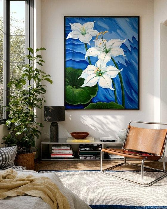 Ella Suárez - Lirios blancos - XL (no reserve), Antiek en Kunst, Kunst | Schilderijen | Modern