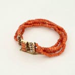 Armband - 14 karaat Geel goud - Bloedkoraal