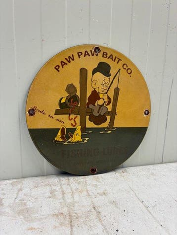 PAW PAWA BAIT CO. - Paw Paw Bait Co emaille reclamebord –