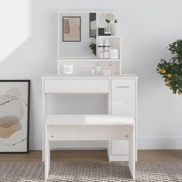 vidaXL Kaptafel met spiegel 86,5x35x136 cm hoogglans wit, Verzenden, Nieuw