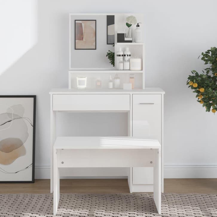 vidaXL Kaptafel met spiegel 86,5x35x136 cm hoogglans wit, Huis en Inrichting, Tafels | Kaptafels, Nieuw, Verzenden