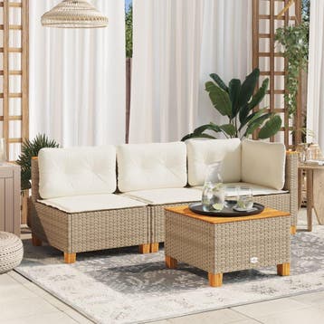 vidaXL Tuinbank 3-zits met kussens poly rattan beige, Verzenden