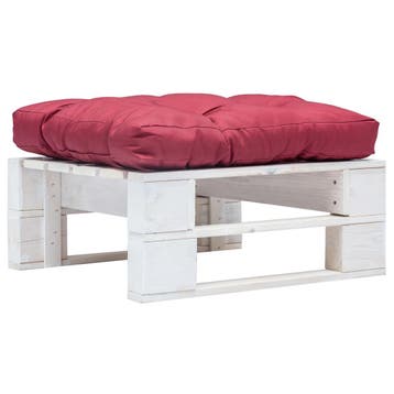 vidaXL Tuinpoef met rood kussen pallet hout wit, Verzenden, Nieuw