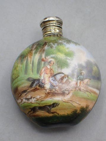 Parfumfles - Jachtscène - met zilveren dop - circa 1830 -, Antiek en Kunst