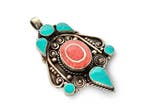 - Tibet zilver - turkoois - koraal - Hanger