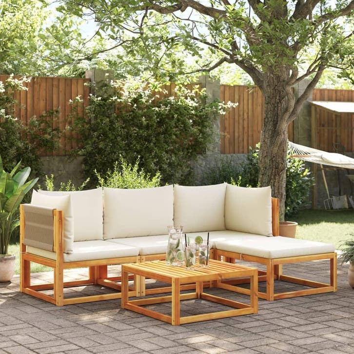 vidaXL 5-delige tuinset met kussens van acaciahout en touw, Tuin en Terras, Tuinsets en Loungesets, Nieuw, Verzenden