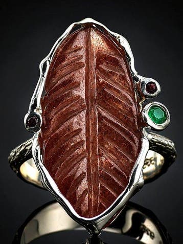 Aardbeienkwarts ring - 925 sterlingzilver - Uitgesneden blad