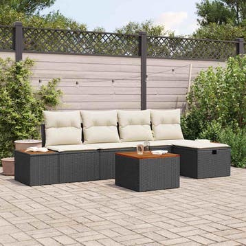 vidaXL Tuinbank Set 6 st Zwart poly rattan, Verzenden, Nieuw